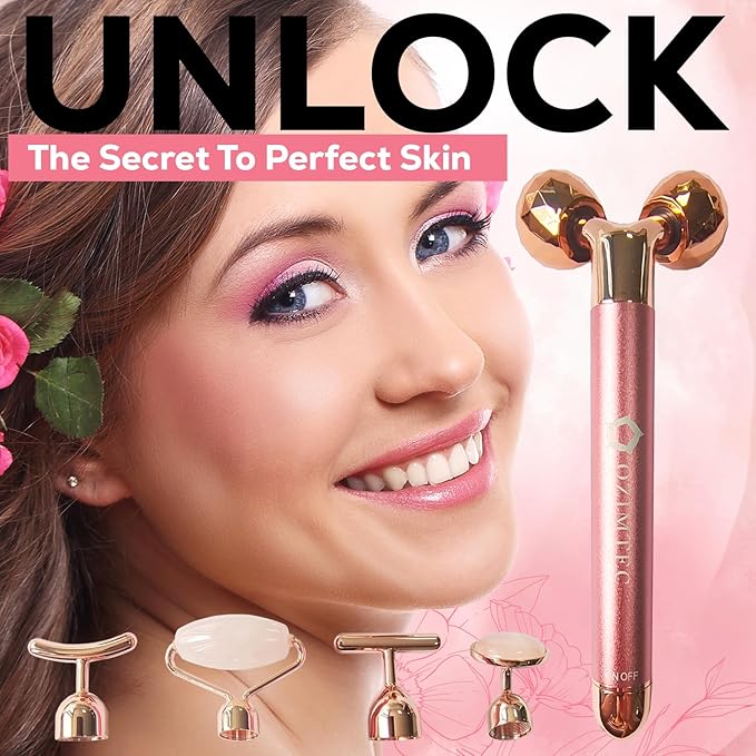 Beauty Bar Facial Rose Quartz 5 in 1 Facial Roller | Portable & Lightweight | and Facial Massage | Rose Quartz (AO001)