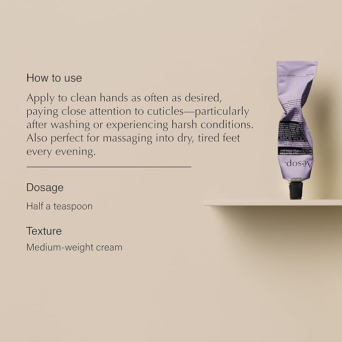 Aesop Eleos Aromatique Travel Size Hand Balm | Shea Butter and Coconut Oil to Nourish Dry, Cracked Hands | Lotion Made with Skin-Calming Essential Oils | 2.4 oz / 75 mL