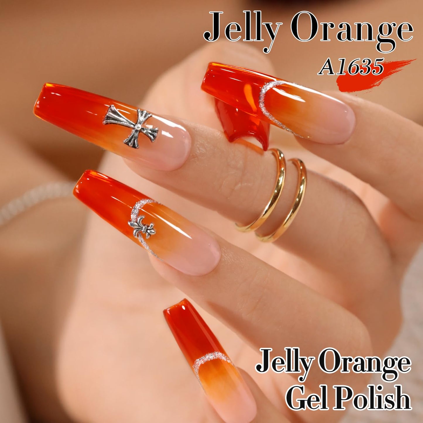 Double Rhythm 0.5 Oz Jelly Gel Polish Same Color Same Bottle Sheer Neutral Natural Light Milky Pastel 15ML Translucent Polish Art DIY at Home (Orange-A1635)