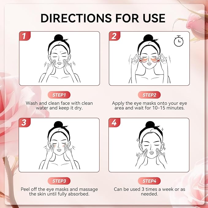 BREYLEE Rose Eye Mask, Under Eye Patches with Collagen & Hyaluronic Acid, Treat Puffy Eyes, Dark Circles, Wrinkles & Fine Lines, Smoothing Skin Care for Women & Men - 60 Pcs