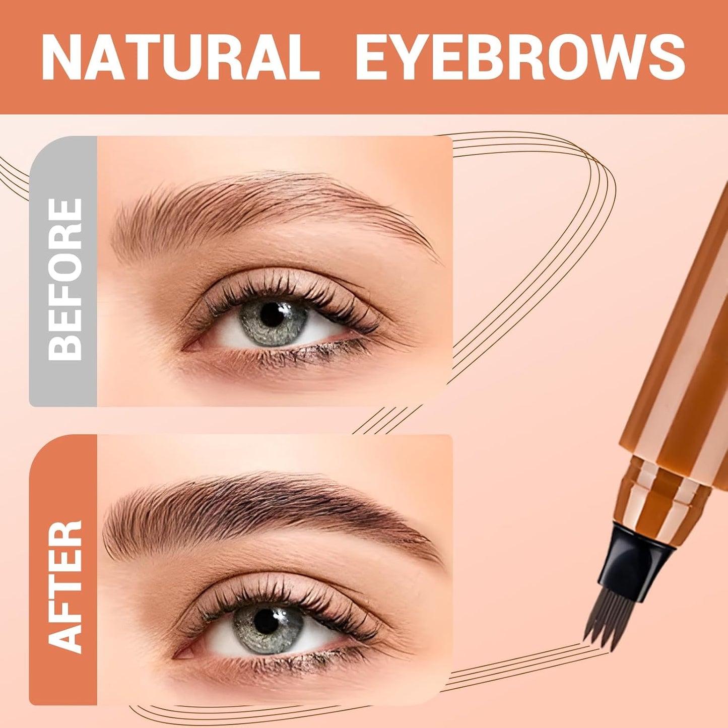 2025 New Magic Eyebrow Pencil, 4 Tipped Precise Brow Pen 3D Waterproof Microblading Contouring Pen Fine Stroke Microblading Eyebrow Pencil Creates Natural (Black)