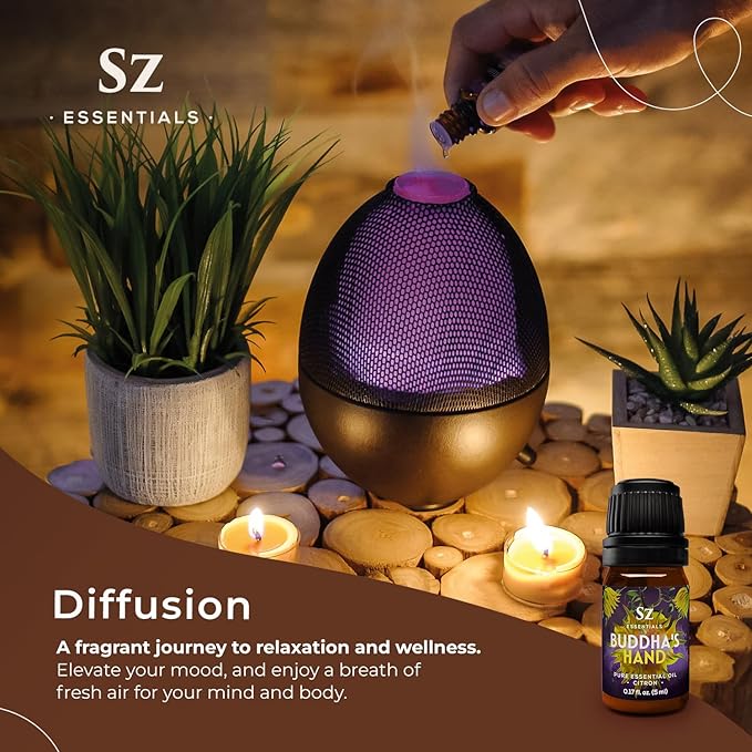 Buddha's Hand Essential Oil, 100% Pure, Extracted from The Most Fragrant Italian Finger Citron - Citrusy & Lemony Scent with Sweet Overtones - Therapeutic Grade & Vegan - 0.17oz (5ml)