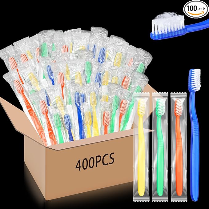 400 Pcs Prepasted Disposable Toothbrushes Bulk Individually Wrapped Pre Pasted Soft Bristle Set Travel Colorful Toothbrushes for Homeless Gift Hotel Camping Travel