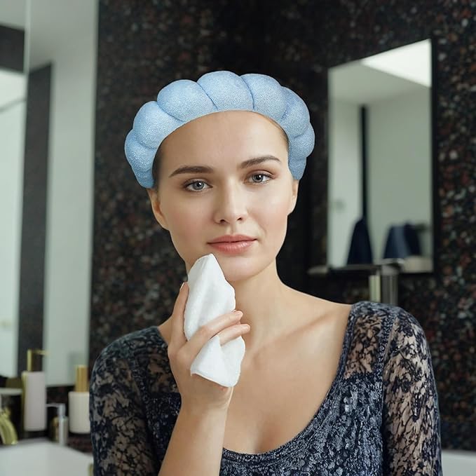 7 Pcs Spa Set, Facial Headband and Wristband Set, Skincare Accessories, College Style Girl Gift, Hair Accessories for Women and Girls (Blue)