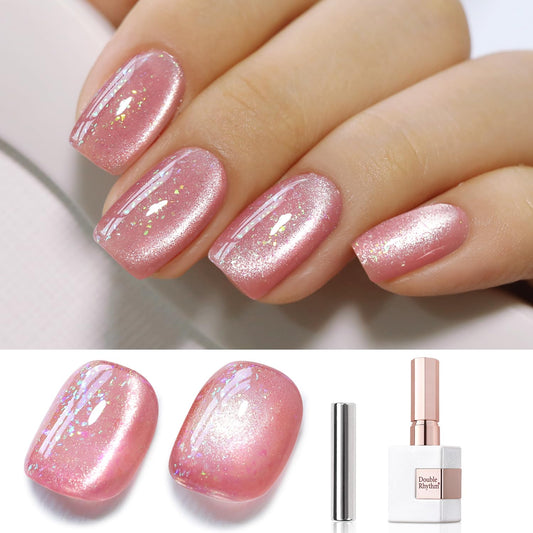 Double Rhythm 0.5 OZ Cat Eye Gel Polish with Magnet 15ML Holographic Glitter Shimmer Translucent Jelly Color Magnetic Nail Polish Salon DIY at Home (MC1012)