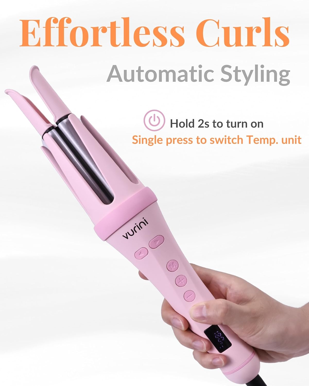 Automatic Curling Iron - 1.25" Rotating Curling Wand with 7 Temp. & 5 Timers Setting for Different Hair Types, Safe Auto Shut-Off, Easy to Use Hair Curler for Long Lasting Waves (Pink)