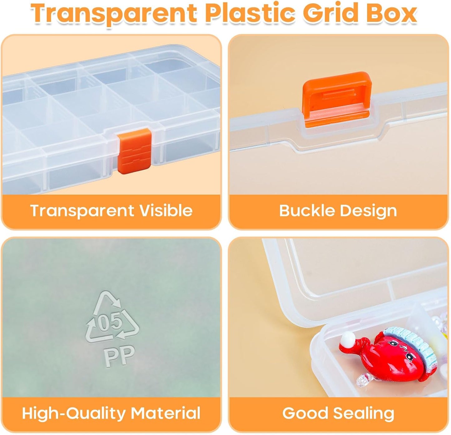 2PACK Extra Thick Bead Organizers, Mini Clear Plastic Storage Box Craft Containers for Nail jewelry rhinestones DIY Supply Case