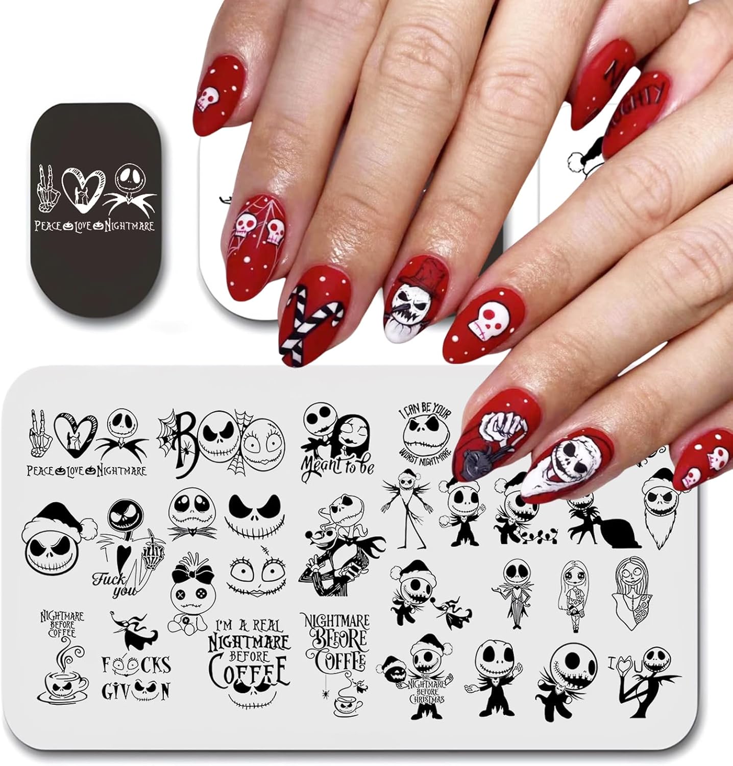 Christmas Nail Stamping Plate Nightmare Christmas Nails Stamping Kit Templates The Day of Dead Ghost Holiday Nail Stamping Plate Christmas Hat Nail Stamper Kit for Women Girls DIY Salon