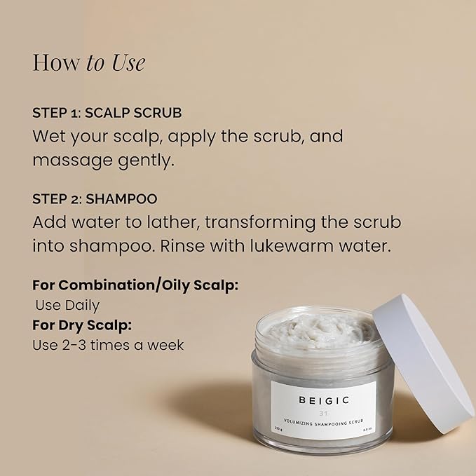 BEIGIC Volumizing Shampooing Scrub – Vegan Clarifying Scalp Exfoliator & Shampoo with Sacha Inchi Oil & Sea Salt for Buildup, Flakes for Itchy Scalps (1.76 Oz)