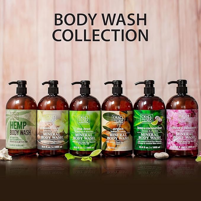 Dead Sea Collection Almond Vanilla Body Wash for Women and Men - with Pure Dead Sea Minerals and Sweet Almond Oil - Cleanses and Moisturizes Skin (33.8 fl. oz)