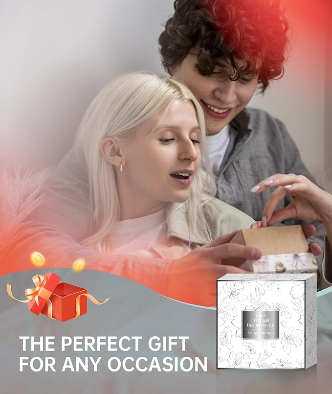 7 Color Light Therapy Facial Massager with Adjustable Vibration and Thermals for Wrinkles, Double Chin, Red Light Skin Care Tool with Base, Black