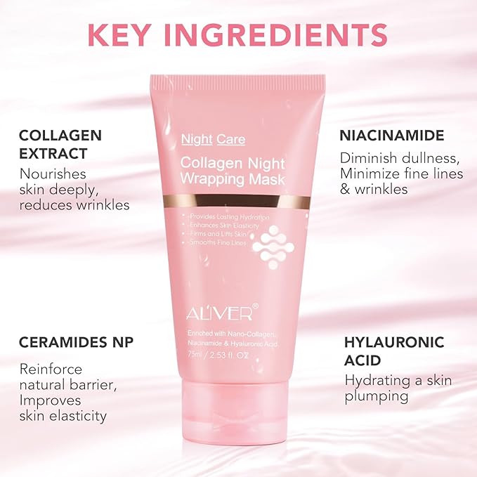 Collagen Night Wrapping Mask, Collagen Jelly Face Masks with Jelly Brush, Peel Off Face Mask for Facials Professional Korean Skin Care, Elasticity & Hydration Care Overnight Mask for Women