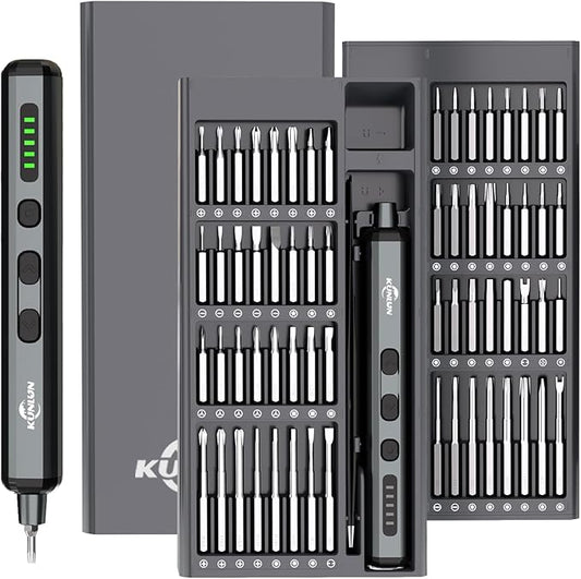 KUNLUN 68-in-1 Mini Electric Screwdriver Set, Small Electric Screwdriver Cordless with 64 Magnetic Bits, 5 Torque Settings, 4 LED Lights Power Screwdriver Repair Tool Kit for Phone Camera Laptop Watch