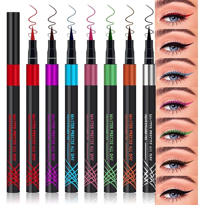 7 Pcs Colors Liquid Eyeliner Stamp Pens Set, Long Lasting Liquid Eye Liner,Waterproof & Smudgeproof Makeup
