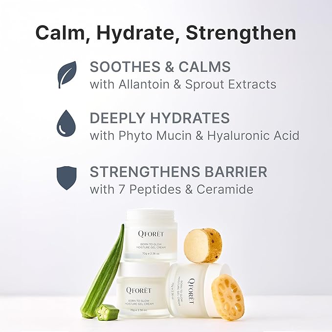 Born to Glow Gel Cream | Vegan Peptide Moisturizer with Plant Mucin (Snail Mucin Alternative) | K-Beauty for Glass Skin, Barrier Repair with Ceramide for Sensitive Skin, 2.36oz