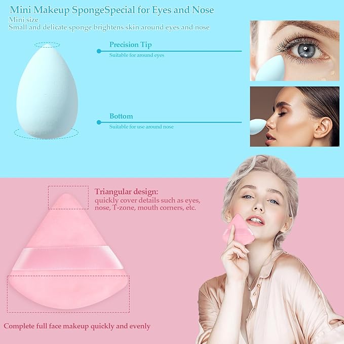 14 Pcs Makeup Sponge Set,Beauty Sponges Blender with 4 Pcs Powder Puff and 4 Pcs Mini Make up Sponges Birthday Gift,Mother's Day Gift for Women Liquid,Foundation,Powder,Concealer,Cream(Colorful)