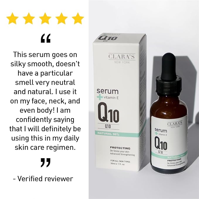 CLARA'S NEW YORK Glycolic Acid Facial Serum with Vitamin E for Exfoliating Smoothing Glowing Face Skin - Made in USA 30ml (1Fl/Oz) (Q10)