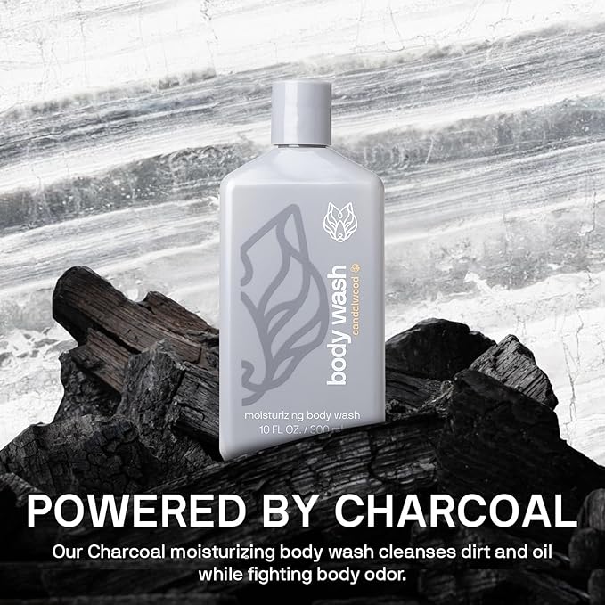 Black Wolf Moisturizing Body Wash for Men, Sandalwood - Mens Hydrating Bodywash for Dry, Dehydrated, & Sensitive Skin - Hyaluronic Acid, Aloe Vera, & Jojoba Oil Body Cleanser Help Remove Oil & Dirt