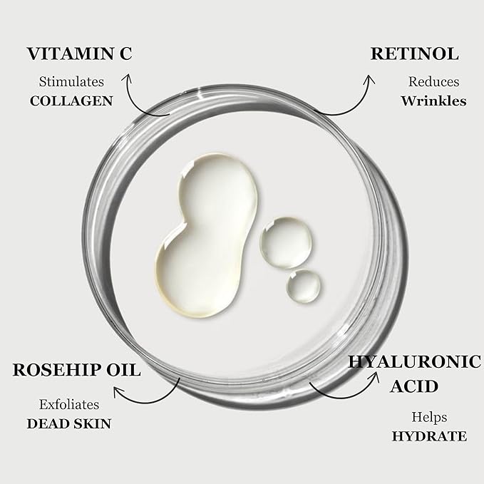 Advanced+ Super Serum with Retinol, Hyaluronic-Acid, Rosehip Oil & Vitamin C | All-In-One Anti Aging Face Serum | Brightening, Firming, AntiWrinkles, Fine Lines, Evens Tone, Healthy Glow | 1oz