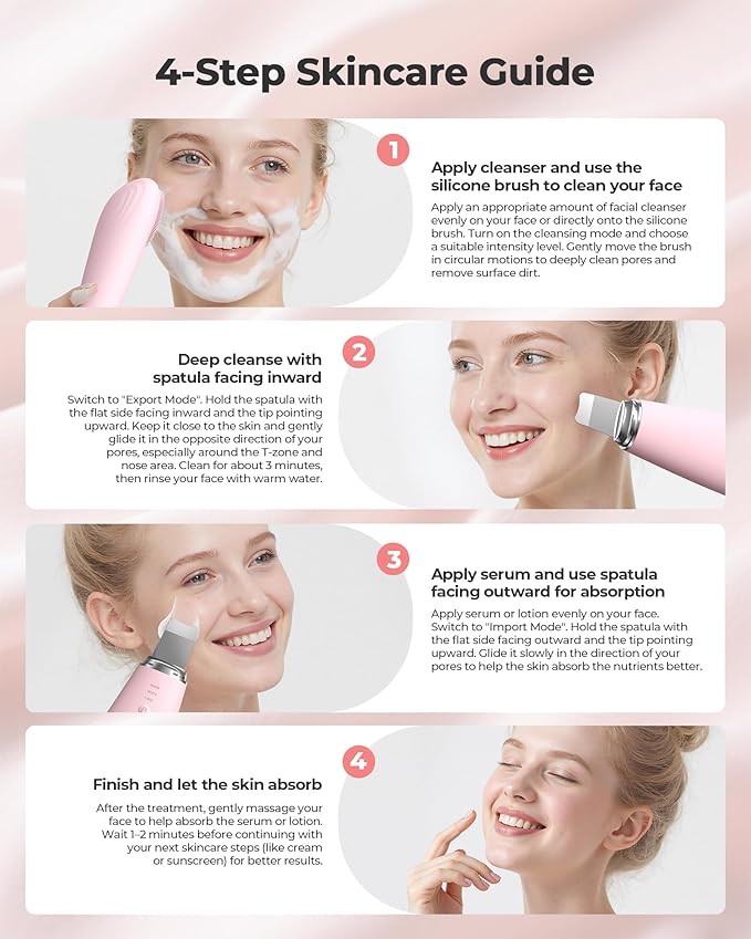 2 in 1 Facial Cleansing Brush & Massager, Facial Skin Scrubber Waterproof and Rechargeable Face Scrub for Deep Cleansing Vibrating Exfoliator Scrubber Skin Care with 7 Modes, Gentle Exfoliating - Pink