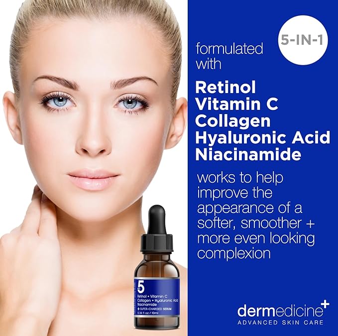 5 in 1 Potent Face Serum with Retinol, Vitamin C, Collagen, Hyaluronic Acid, Niacinamide | May Help Improve Appearance of Fine Lines and Reduce Appearance of Dark Spots Trial Size