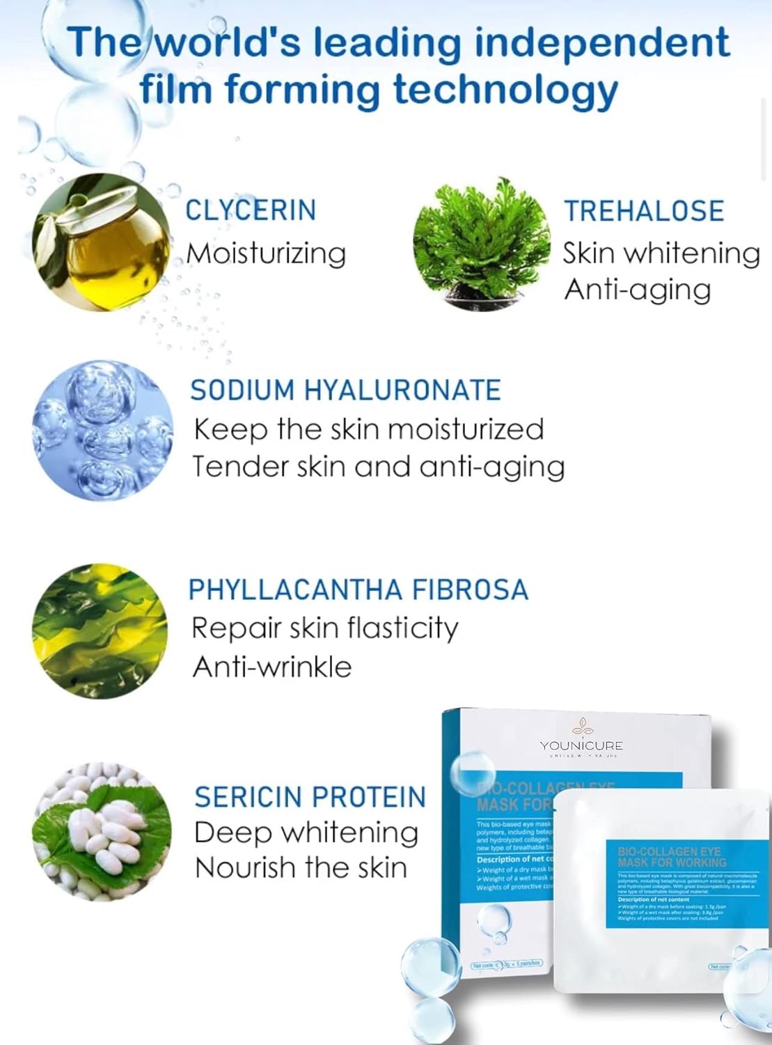 BIO-COLLAGEN EYE MASK, Anti Aging Eye Mask, Targets Wrinkles, Dark Circles, Eye Fatique, 5 Pairs