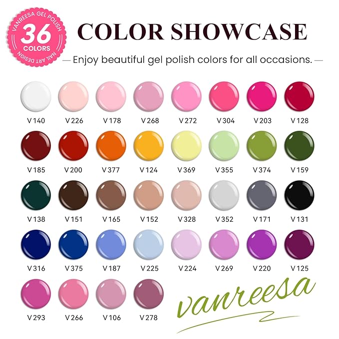 VANREESA Gel Nail Polish Kit with U V Light 52 Pcs Gel Polish Nail Set 36 Colors Nail Polish Set + Base and 3 Effects Top Coat with Manicure Tools Complete DIY Nail Kit Gifts for Women Girls