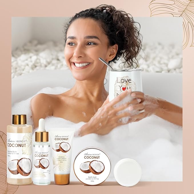 Birthday Gift Box for Women, Spa Tumbler Gifts Get For Her, Spa Gift Basket Care Package of Coffee Mug, Bubble Bath, Hand Cream, Bath Oil, Bath Salt,Shower Steamer, Unique Thank You Gifts