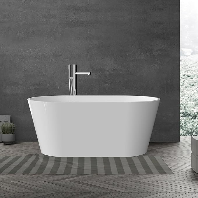 67 Inch Acrylic Freestanding Bathtub with Chrome Drain & Overflow - Spacious Stand Alone Tub for Ultimate Deep Soaking in Your Bathroom Oasis,Marine White