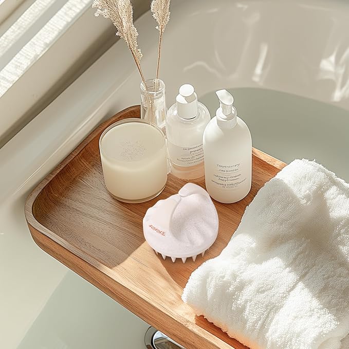 AIMIKE Soft Silicone Scalp Massager Brush, Exfoliator for Dandruff, Head Scrubber for Thick Curly Wet Dry Hair of Women Men Kids, Beige