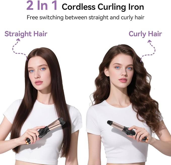 Cordless Curling Iron Hair Curler: Mini USB Rechargeable 4000 mAh 3 Temp Setting Travel Portable Hair Curler with 200 Million Negative Ion Cordless Curling Iron