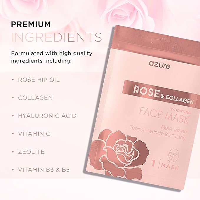 Azure Cosmetics Skin Treatment Mask - Deeply Hydrates, Tightens and Smooths Dry Skin, Softens Wrinkles and Fine Lines, Radiant and Glowing Skin