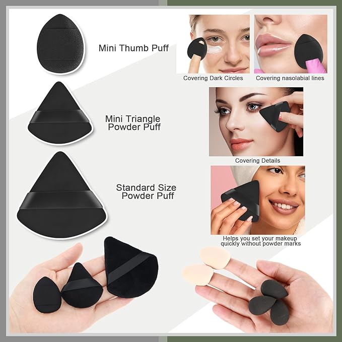 17PCS Makeup Sponge Set with 3PCS Mini Makeup Sponges,1PCS Make Up Sponges Holder,3PCS Foundation Mini Make Up Sponge Puff and 6PCS Powder Puff (Black)