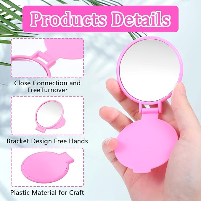 50 Pcs Round Compact Mirror for Purse Mini Folding Mirror Portable Pocket Mirror Makeup Small Mirror Vintage Portable Travel Makeup Mirror for Women Daily Use (Pink)