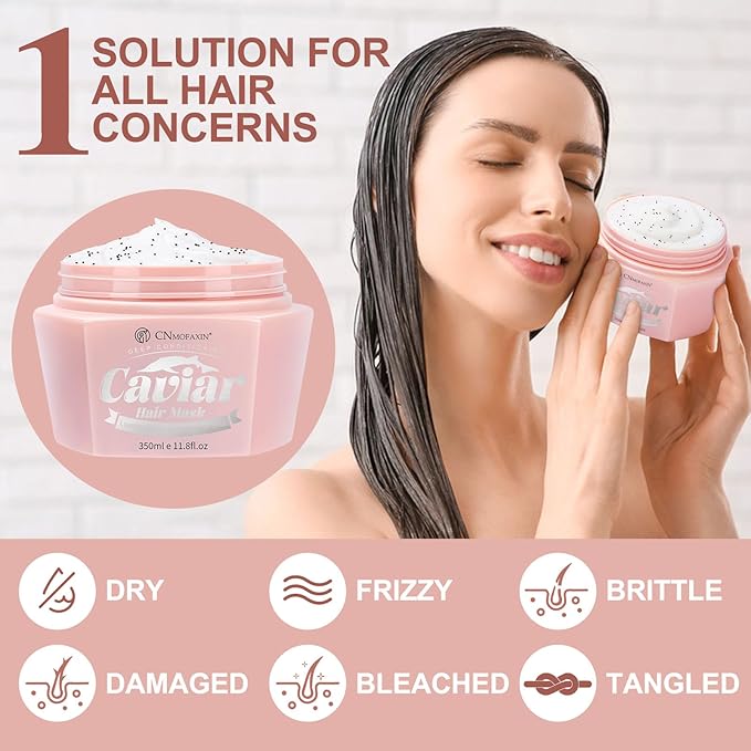 Caviar Hair Mask, Enriched with Caviar Essence, Keratin, & Herbal Extracts for Ultimate Shine & Softness, Deep Conditioning Treatment for Dry or Damaged Hair, 11.8 fl oz，Sulfate-Free