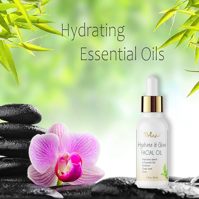 Deluvia Hydrate & Glow Facial Oil, Essential Oils for Dry Skin, Good for Sensitive Skin, Deep Moisturizer, Skin Care by Deluvia