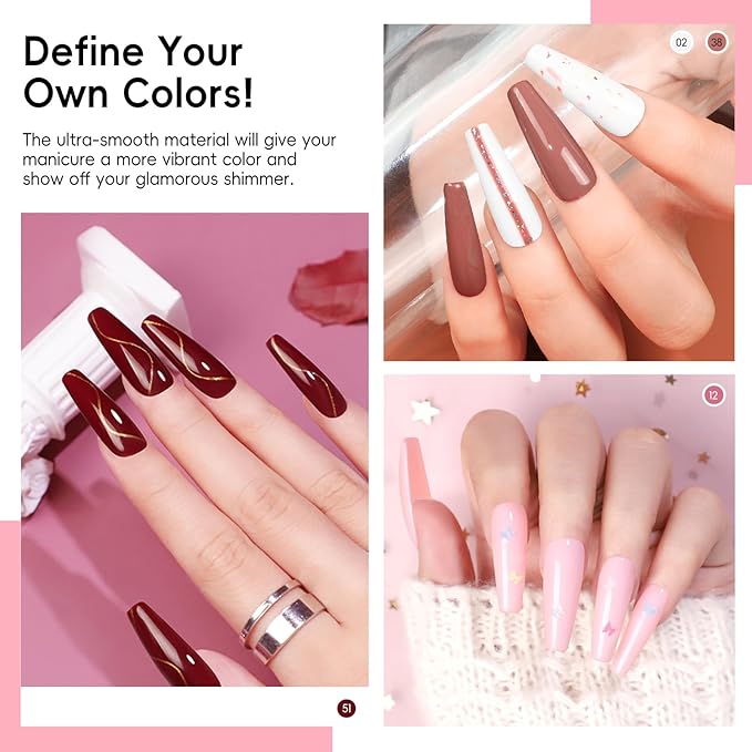 60PCS Summer Gel Nail Polish Starter Kit, 7ml 55 colors gel polish with 5pcs Top Base Coat Pink White Red Nude Green Blue Glitter Colors Nail Polish Set Manicure Nail Art Kit DIY Gifts for Women