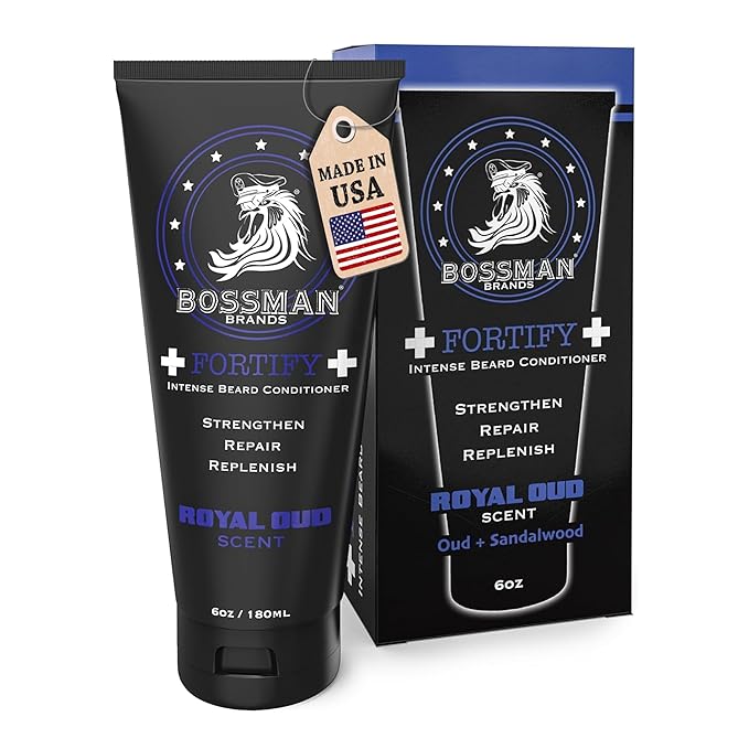 Bossman Fortify Intense Beard Conditioner for Men (Royal Oud Scent) – Moisturizes, Replenishes & Protects with Natural Ingredients – Thicker Formula, Made in USA
