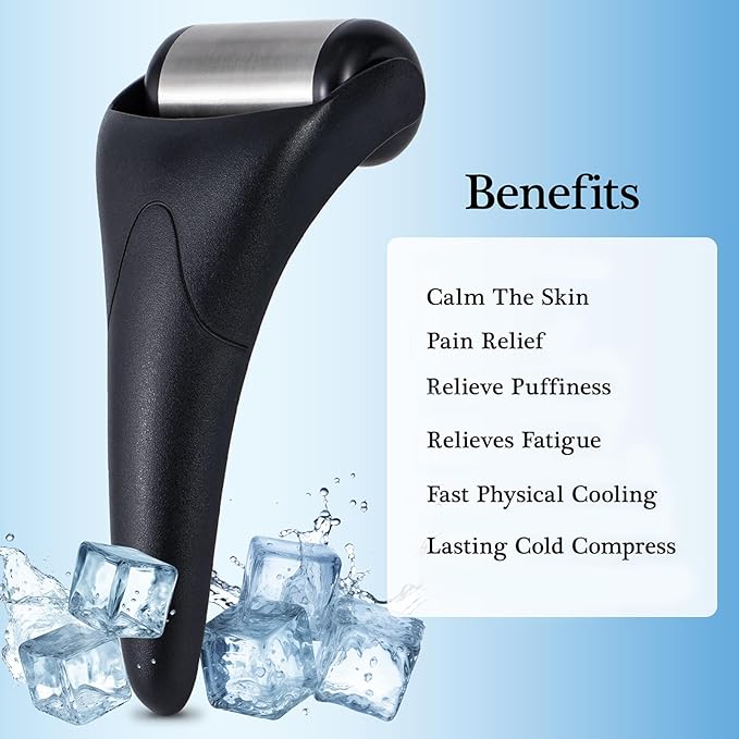 2 Pack Ice Roller for Face - Stainless Steel & Black Roller, Eye Puffiness Relief, Reduce Pain, Skin Care Face Massager Tools Self Care Gift for Men Women