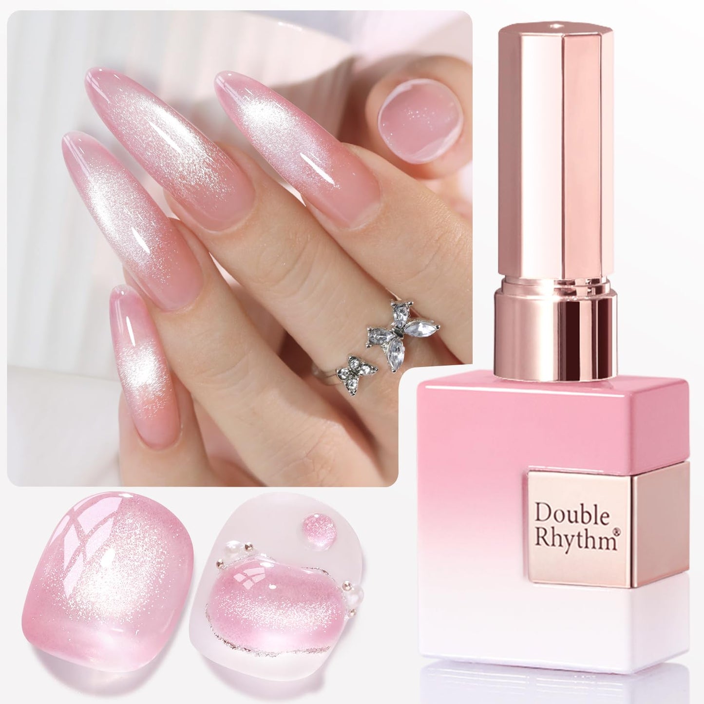 Double Rhythm 0.5 Oz Cat Eye Gel Polish with Magnet Same Color Same Bottle Holographic Glitter Shimmer Translucent Color Salon 15 ML Magnetic Nail Art (Purple Pink-MC1157)