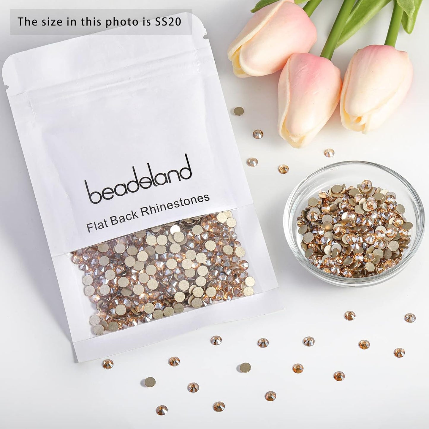 Beadsland 1440 Pieces Flat Back Crystal Rhinestones Round Gems,Golden Shadow,SS20,4.6-4.8mm