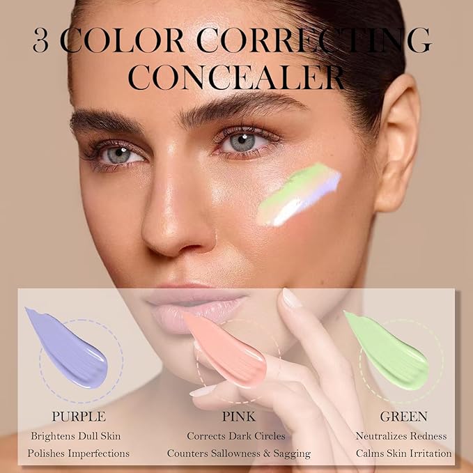 3-in-1 Primer for Face Before Makeup, 3 Colors Makeup Primer, One Step Color Correcting Primer, SPF 50 Sunscreen Isolation Cream, Oil Control, Moisturizing and Waterproof Color Corrector