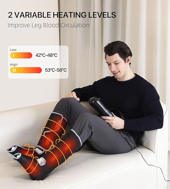ALLJOY Leg Massager for Circulation and Pain Relief FSA, Gifts for Dad Mom Mothers Day Fathers Day, Leg Massager with Heat and Compression Helpful for Vericose Veins, Fatigue, Cramps, Swelling, Edema