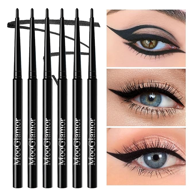 12 Pcs Black and Brown Eyeliner Pencil Gel Eyeliner Pen with Retractable and Waterproof Eye Liner for Bold and Defined Eye Liner (6 Black+6 Brown)
