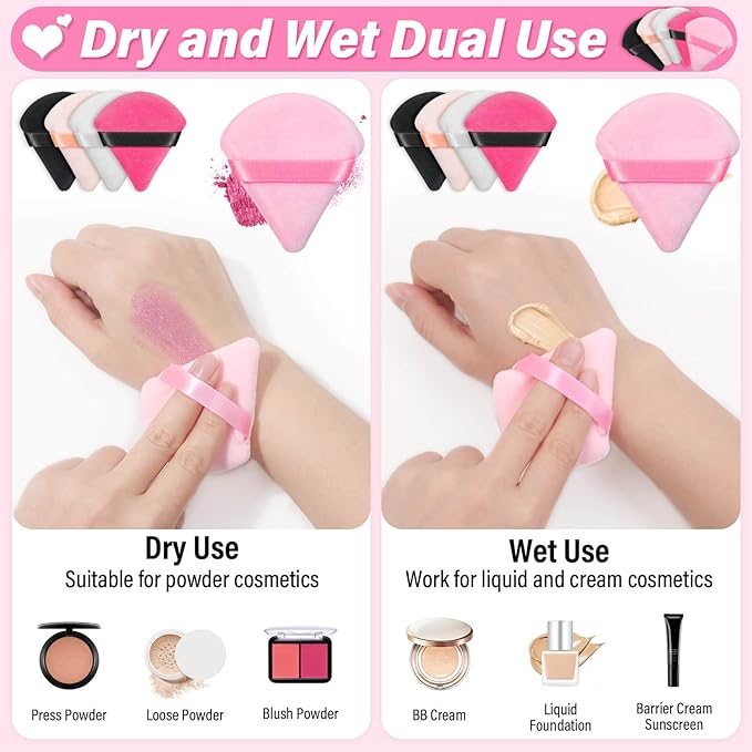 Caffox 60pcs powder puffs for face powder, Triangle Powder Puff for Setting Powder, Makeup Puffs for Loose Powder and Press Powder, Makeup Sponge Powder Applicator for Face and Eye