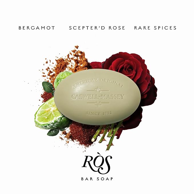 Caswell-Massey RÒS Natural Bar Soap for Men, Moisturizing Body Soap Bar for All Skin Types, Made with Essential Oils & Plant-Based Formula for Soft Skin, Made in USA, 5.8 oz