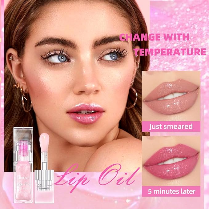 2Pcs Magic Color Changing Moisturizing Lip Glow Oil Plumping Glimmer Glow Lipstick, Hydrating Lip Gloss Lip Balm Transparent Lip Care, Long Lasting Moisturizing Non-sticky Fresh Texture Lip Oil