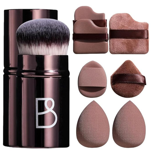 BS-MALL Kabuki Brush Makeup Sponge Set 8 Pcs with Foundation Powder Brush Powder Puff Essential Tools for Flawless Makeup Application