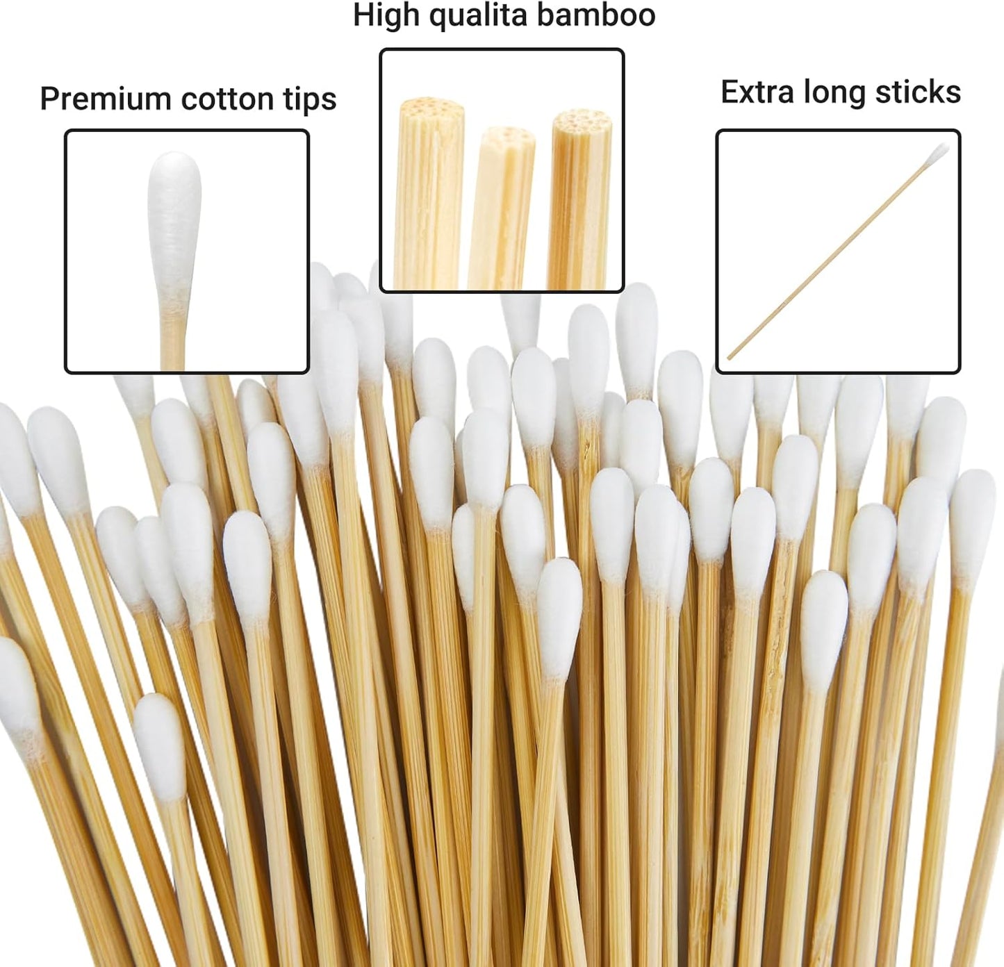 500/1000 Count 6'' Long Round/Pointed Cotton Swabs Durable Stem, Lint- Free Gun Cleaning Swabs Pure Cotton Tips for Gun Maintenance, Makeup, Pet Care, Equipment (Detailed Work)