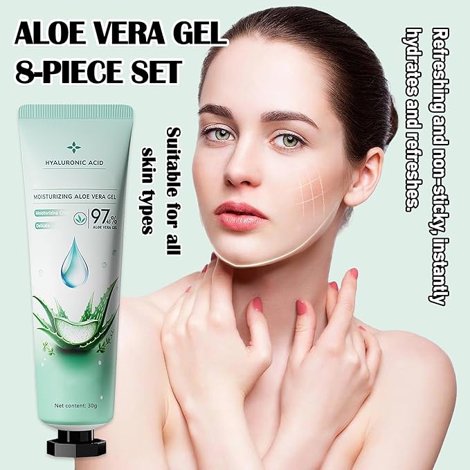 8Pcs Organic Aloe Vera Gel for After Sun Skin Care,Natural Moisturizing Aloe Vera Gel for Face & Body,Easy to Portable Face Moisturizer,Travel Size Pure Vera Aloe Gel for all Skin Types E